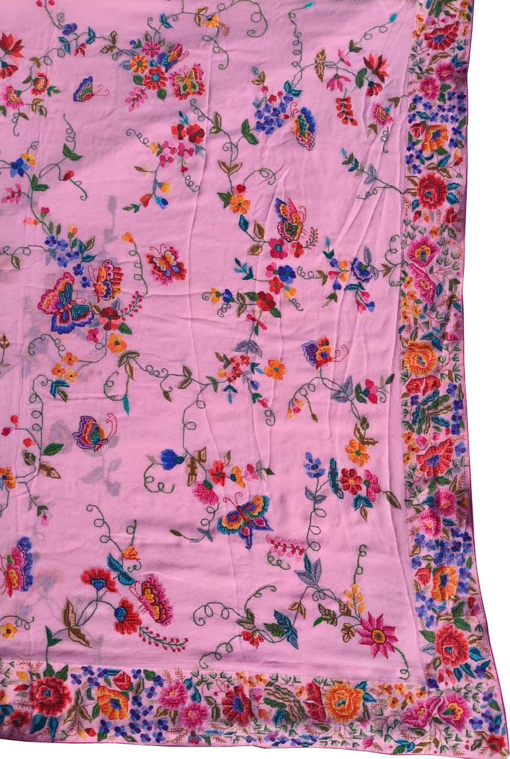 Pink Pure Georgette Parsi Hand Embroidered Flower Design Saree - Luxurion World