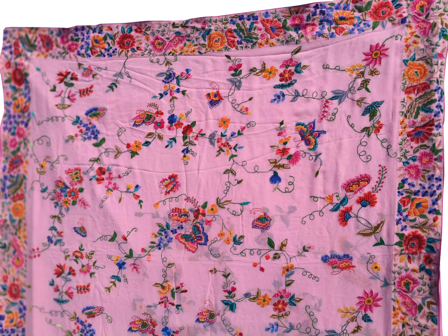 Pink Pure Georgette Parsi Hand Embroidered Flower Design French Knot Work Saree - Luxurion World