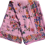 Pink Pure Georgette Parsi Hand Embroidered Flower Design French Knot Work Saree - Luxurion World