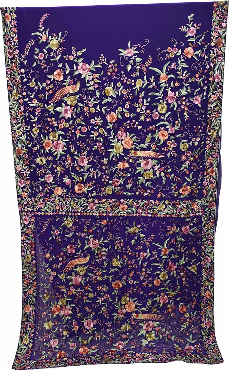 Blue Pure Georgette Parsi Hand Embroidered Bird And Flower Design Saree - Luxurion World