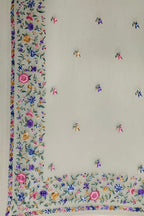 Off White Pure Georgette Parsi Hand Embroidered Flower Design Saree - Luxurion World