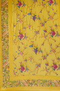 Yellow Pure Georgette Parsi Hand Embroidered Flower Design French Knot Work Saree - Luxurion World