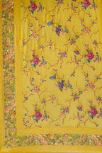 Yellow Pure Georgette Parsi Hand Embroidered Flower Design French Knot Work Saree - Luxurion World