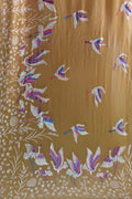 Yellow Pure Georgette Parsi Hand Embroidered Flower And Bird Design Saree - Luxurion World