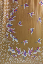 Yellow Pure Georgette Parsi Hand Embroidered Flower And Bird Design Saree - Luxurion World