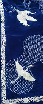 Exquisite Blue Hand Embroidered Parsi Gara Crepe Hand Bandhej Saree - Luxurion World
