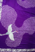Purple Hand Embroidered Parsi Gara Crepe Hand Bandhej Saree - Luxurion World