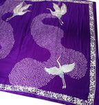 Purple Hand Embroidered Parsi Gara Crepe Hand Bandhej Saree - Luxurion World