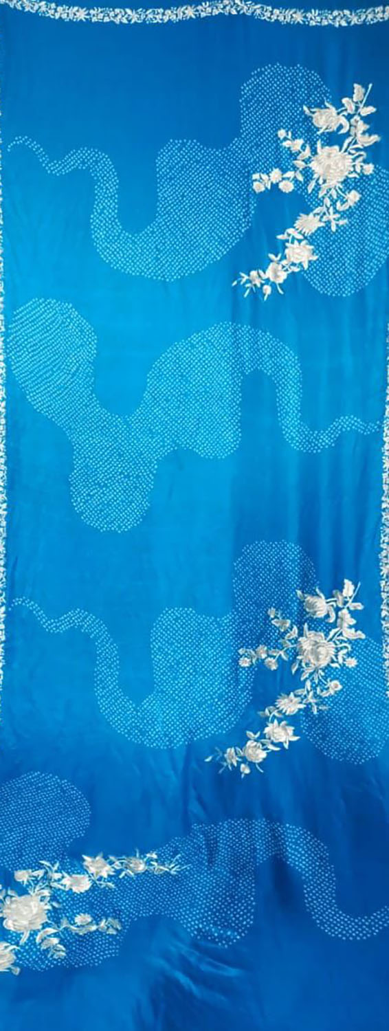 Elegant Blue Hand Embroidered Parsi Gara Crepe Hand Bandhej Saree - Luxurion World