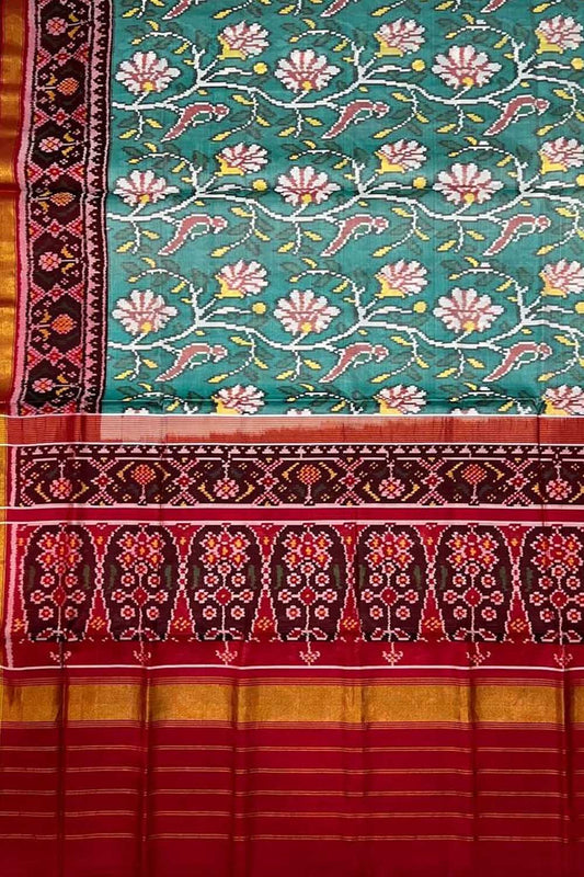 Green Handloom Patola Pure Silk Single Ikat Saree - Luxurion World