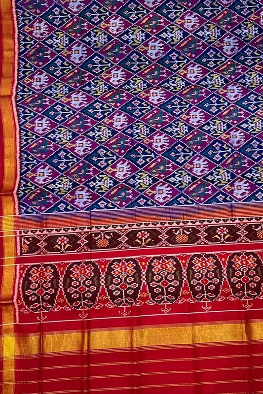 Blue Handloom Patola Pure Silk Single Ikat Saree - Luxurion World