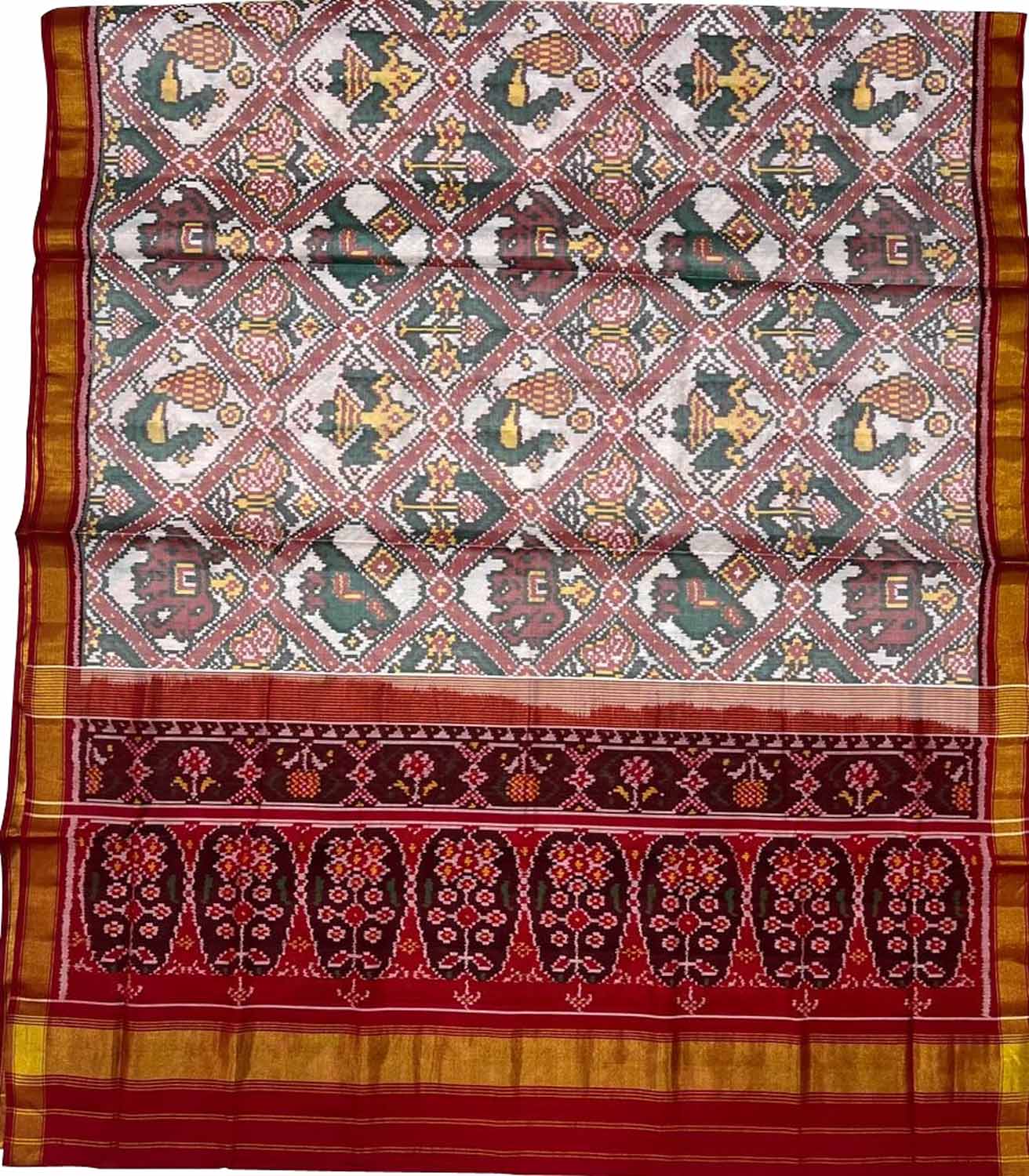 Multicolor Handloom Patola Pure Silk Single Ikat Saree - Luxurion World