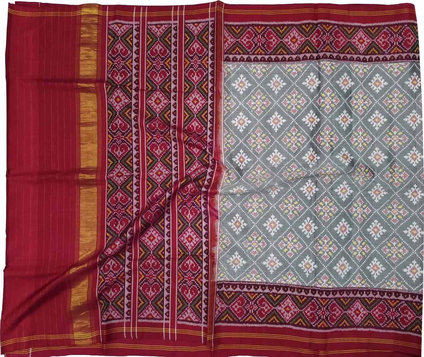 Grey Handloom Semi Patan Patola Silk Saree - Luxurion World