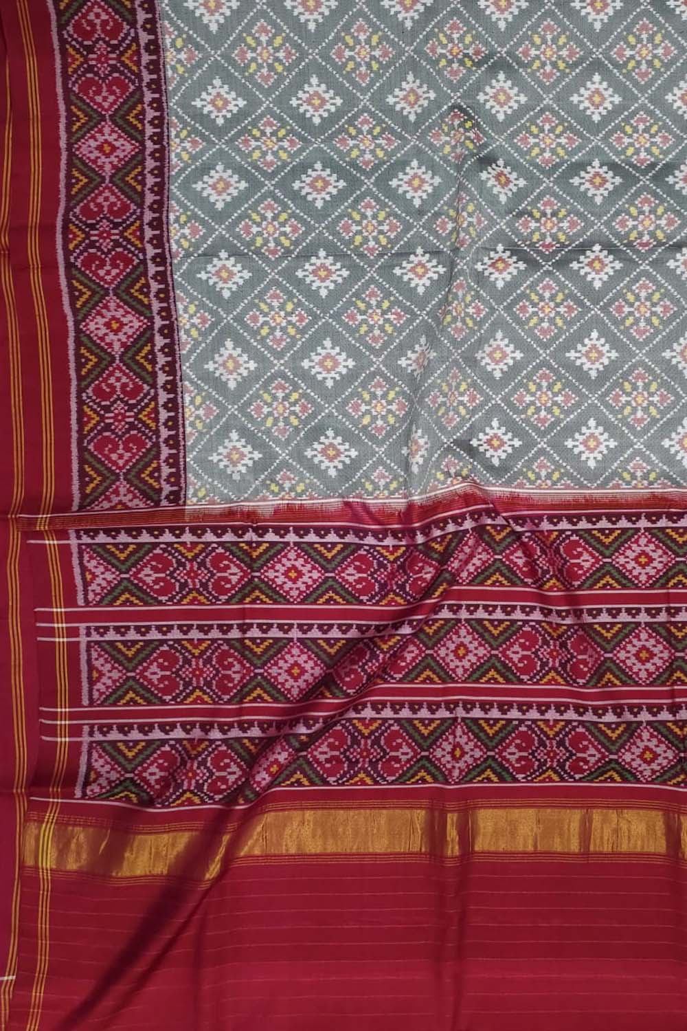 Grey Handloom Semi Patan Patola Silk Saree - Luxurion World