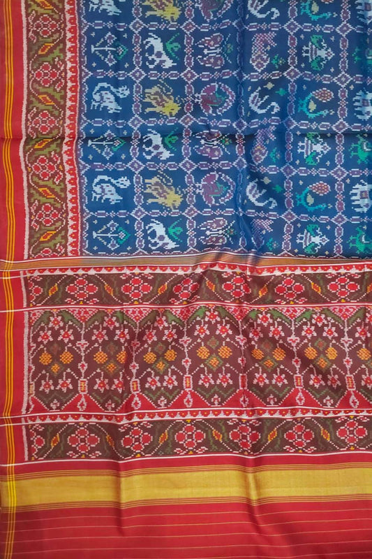 Blue Handloom Semi Patan Patola Silk Saree