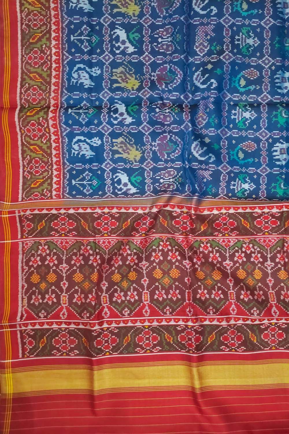 Blue Handloom Semi Patan Patola Silk Saree - Luxurion World