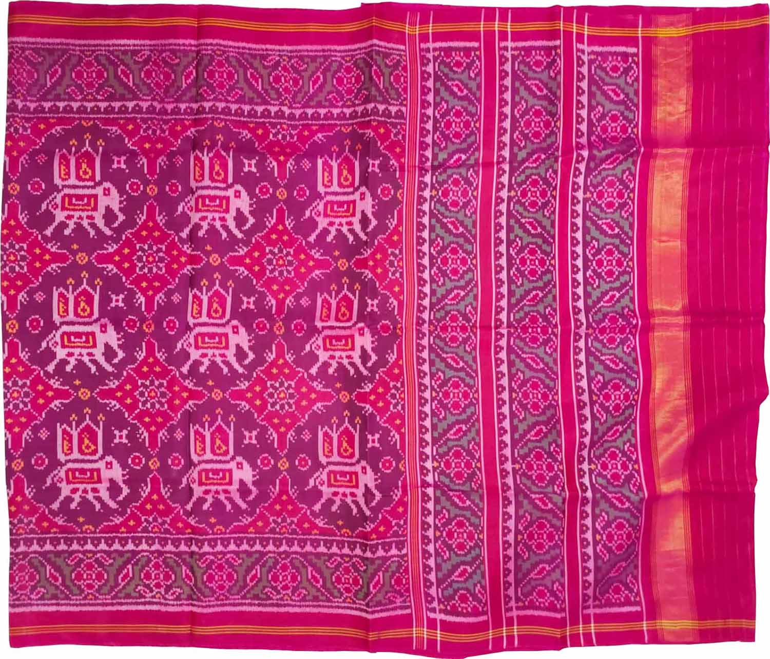 Pink Handloom Semi Patan Patola Pure Silk Saree - Luxurion World