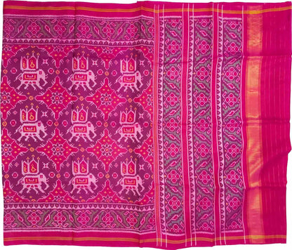 Pink Handloom Semi Patan Patola Pure Silk Saree - Luxurion World
