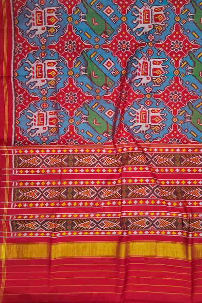 Handloom Semi Patan Patola Pure Silk Saree - Red - Luxurion World