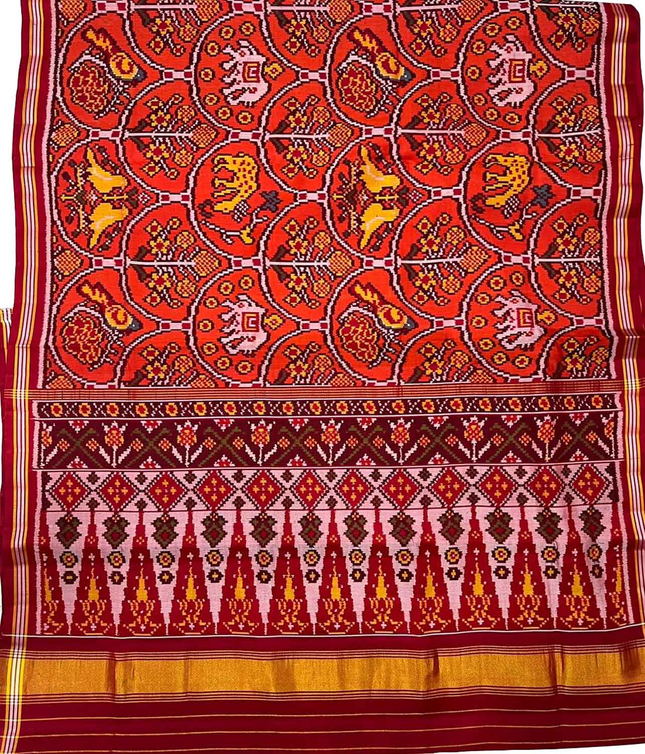 Orange Handloom Semi Patan Patola Silk Saree - Elegant - Luxurion World
