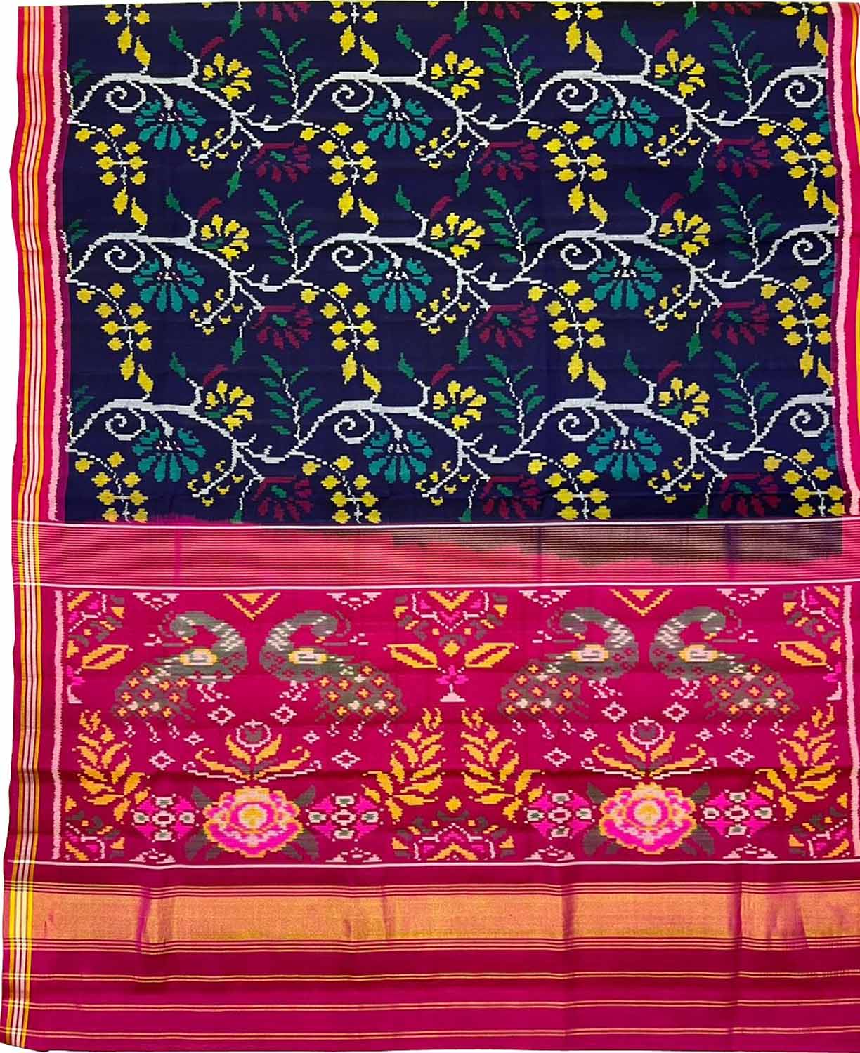 Blue Handloom Semi Patan Patola Silk Saree - Luxurion World