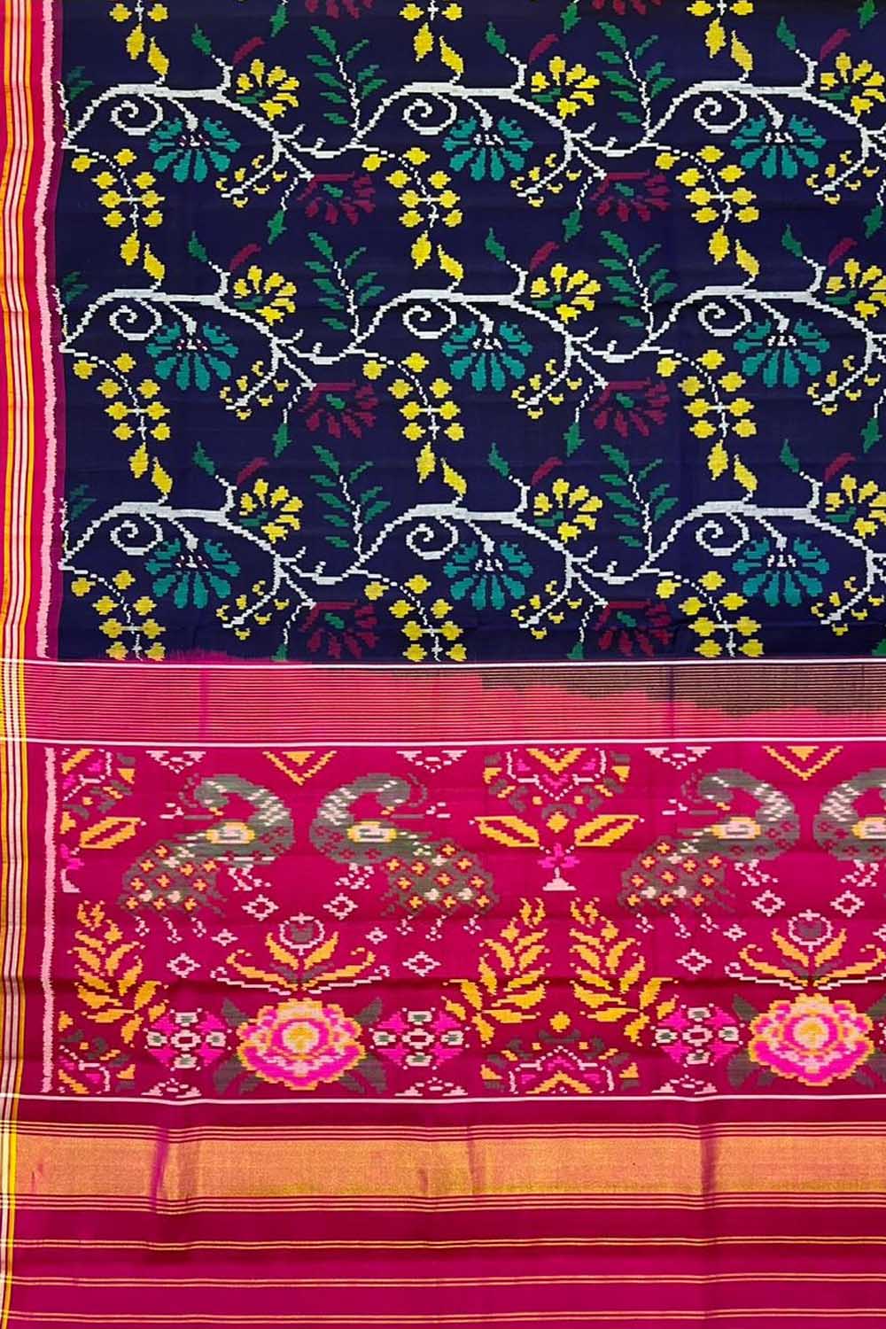 Blue Handloom Semi Patan Patola Silk Saree - Luxurion World