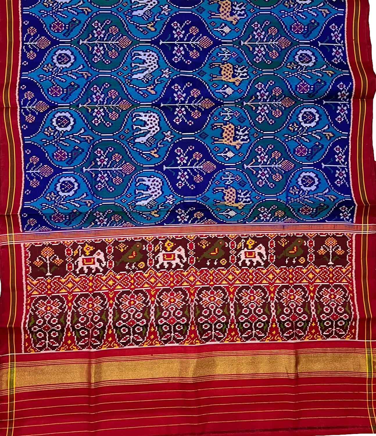 Blue Handloom Semi Patan Patola Silk Saree - Luxurion World