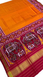 Orange Semi Patan Patola Handloom Pure Silk Saree - Luxurion World