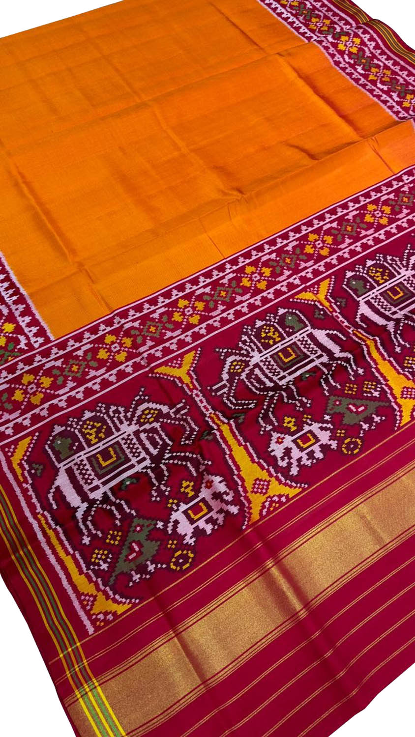 Orange Semi Patan Patola Handloom Pure Silk Saree - Luxurion World