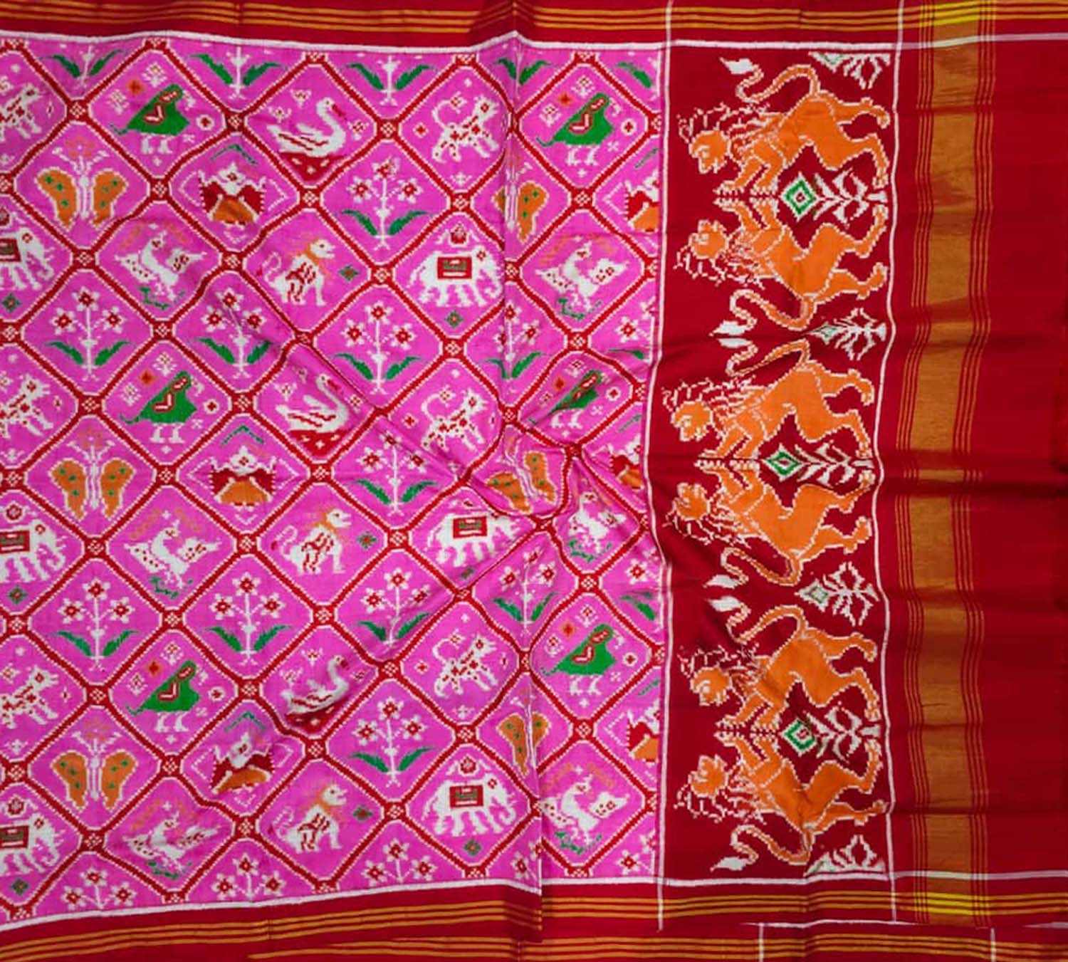 Pink Patan Patola Handloom Double Ikat Pure Silk Saree - Luxurion World