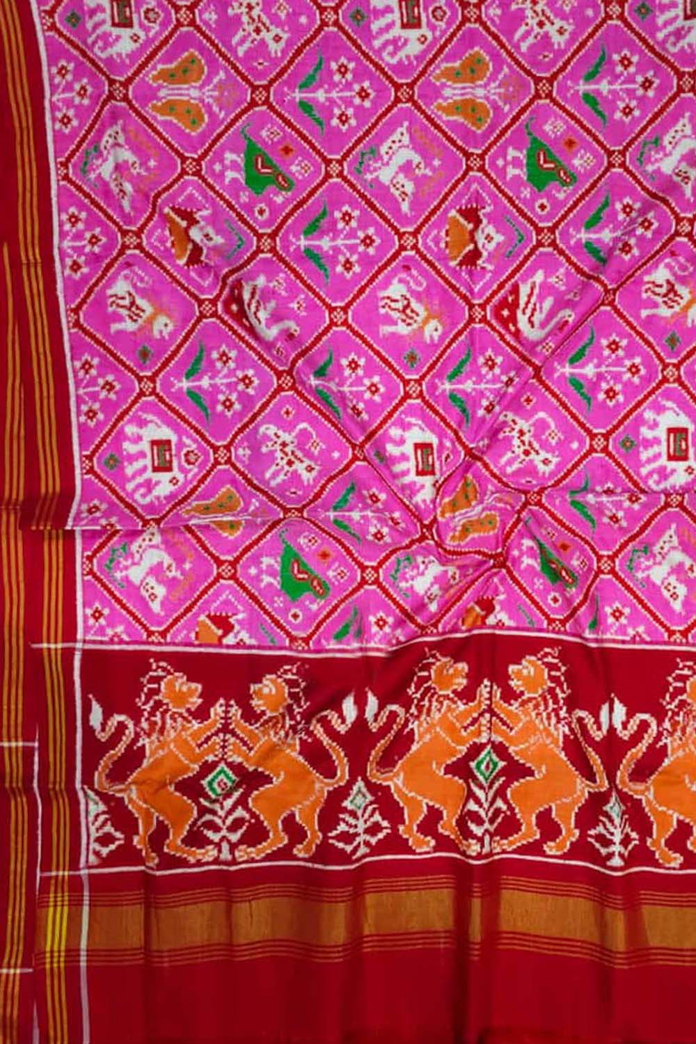 Pink Patan Patola Handloom Double Ikat Pure Silk Saree - Luxurion World