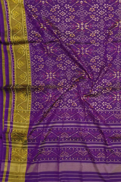 Purple Handloom Single Ikat Rajkot Patola Pure Silk Saree - Luxurion World