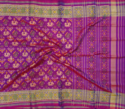 Purple Handloom Single Ikat Rajkot Patola Pure Silk Saree - Luxurion World