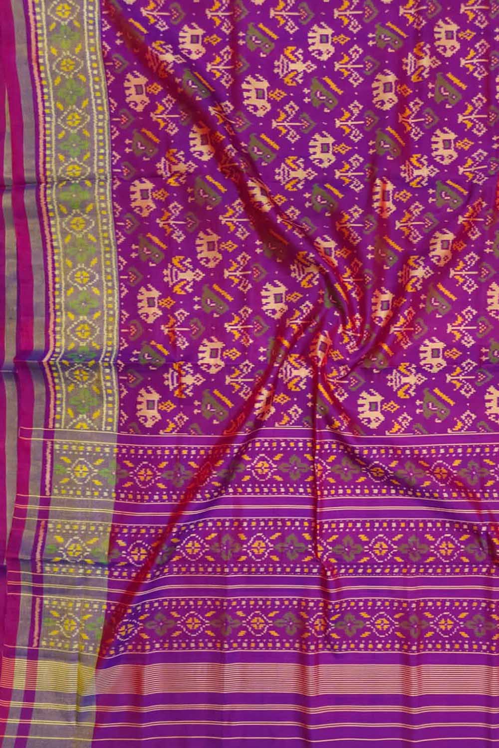 Purple Handloom Single Ikat Rajkot Patola Pure Silk Saree - Luxurion World