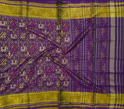 Purple Handloom Single Ikat Rajkot Patola Pure Silk Saree - Luxurion World