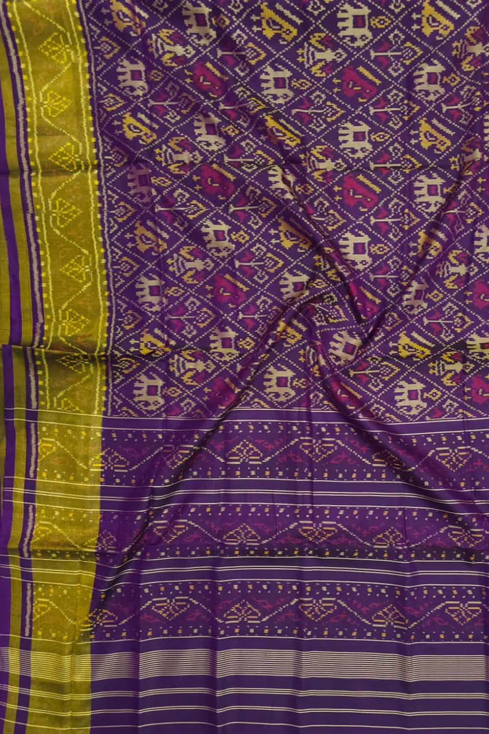 Purple Handloom Single Ikat Rajkot Patola Pure Silk Saree - Luxurion World