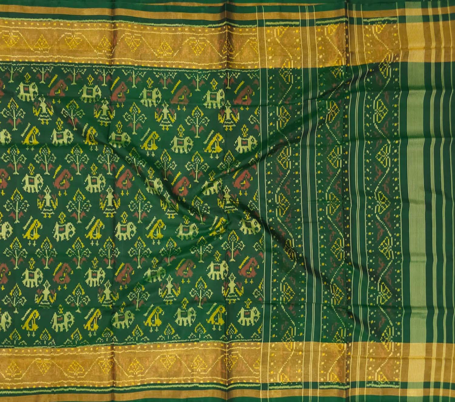 Green Handloom Single Ikat Rajkot Patola Pure Silk Saree - Luxurion World