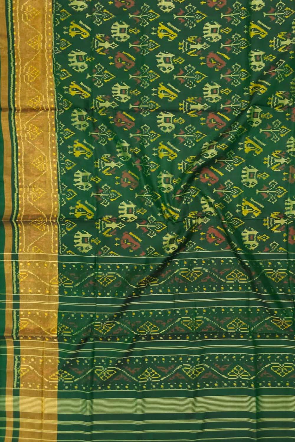 Green Handloom Single Ikat Rajkot Patola Pure Silk Saree - Luxurion World