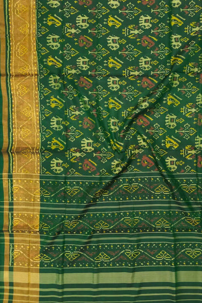 Green Handloom Single Ikat Rajkot Patola Pure Silk Saree - Luxurion World