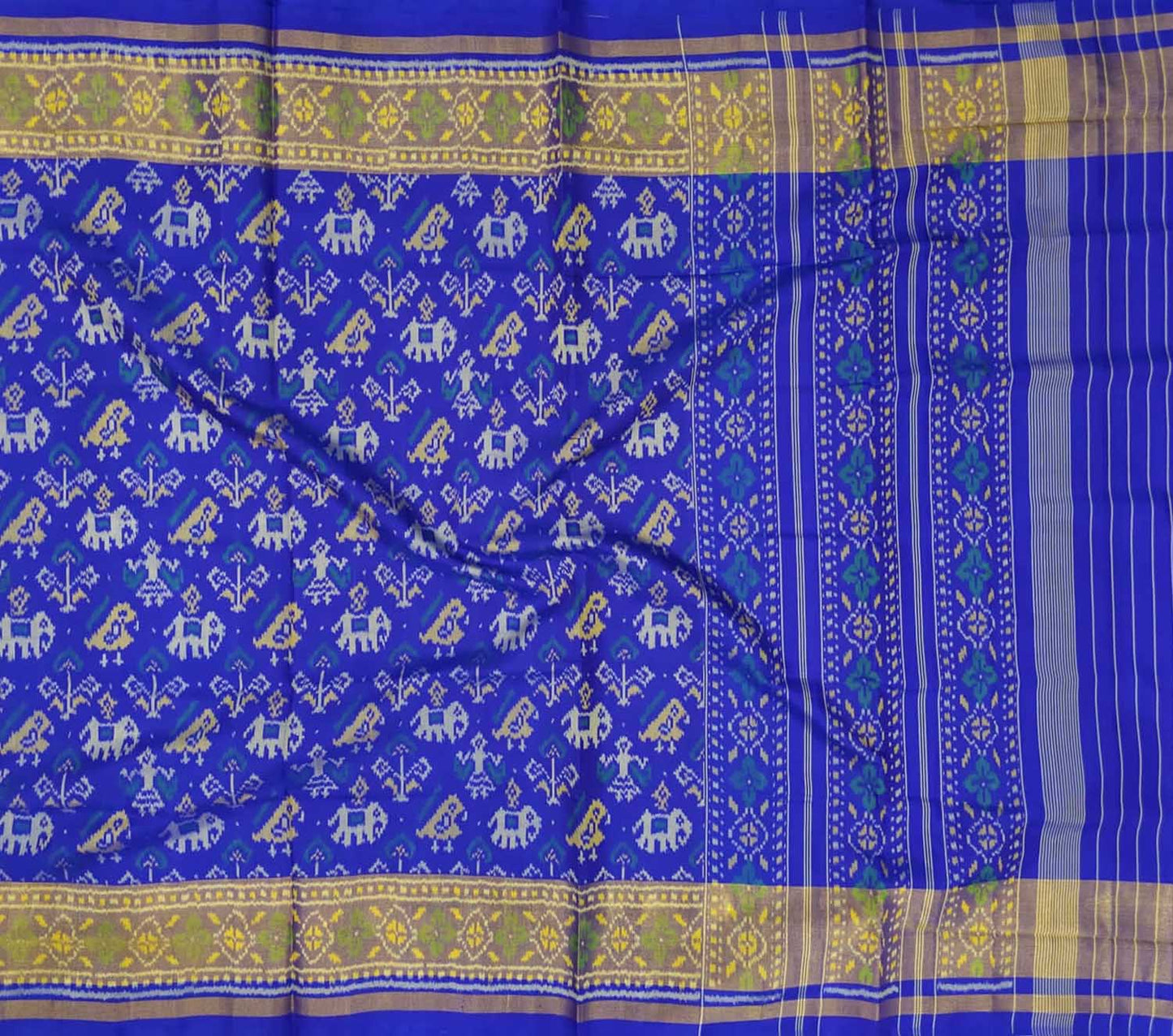 Blue Handloom Single Ikat Rajkot Patola Pure Silk Saree - Luxurion World