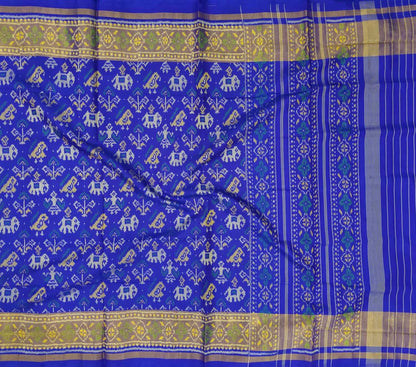 Blue Handloom Single Ikat Rajkot Patola Pure Silk Saree - Luxurion World