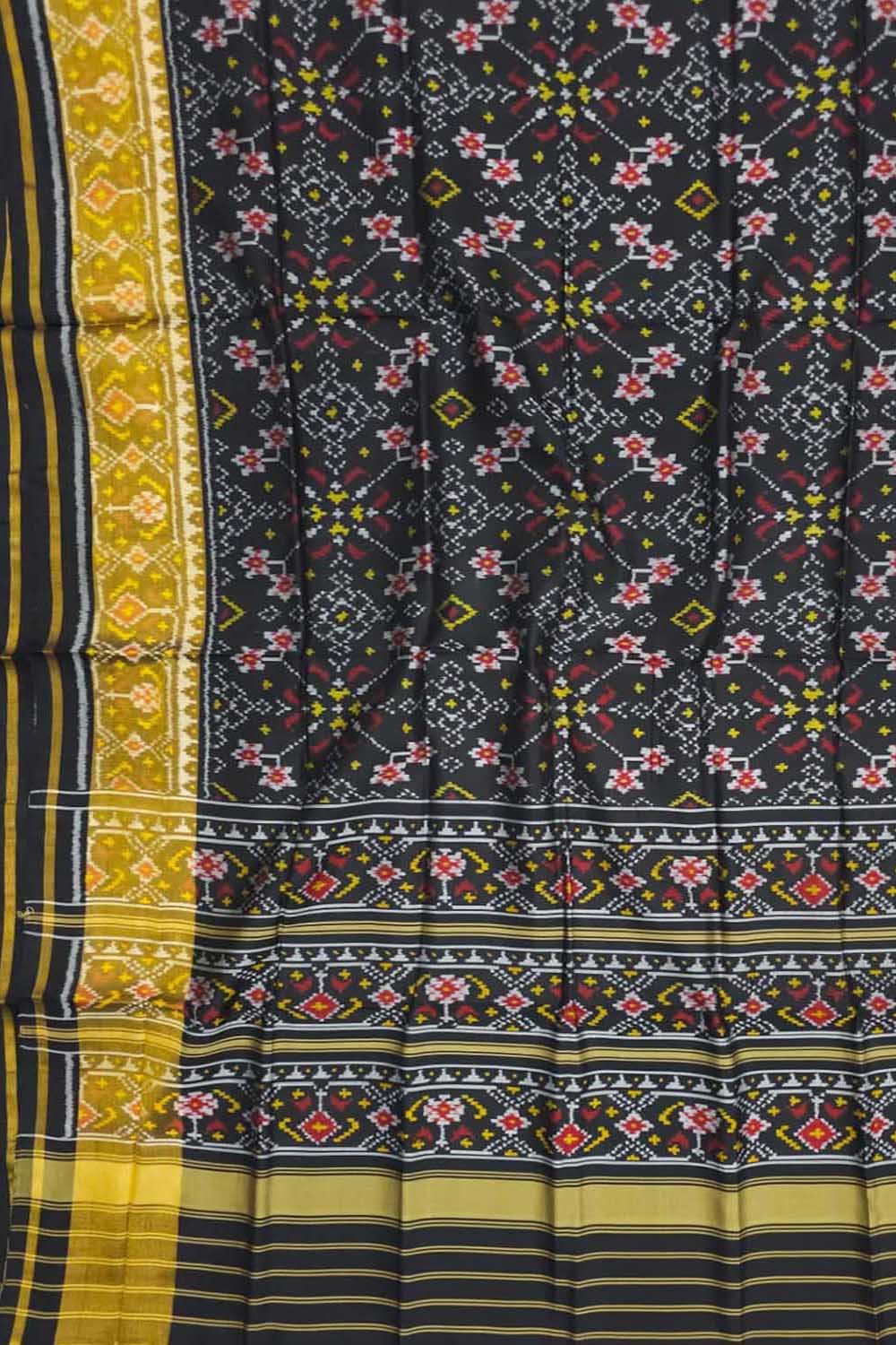 Black Handloom Single Ikat Rajkot Patola Pure Silk Saree - Luxurion World