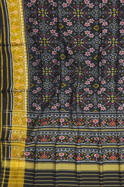 Black Handloom Single Ikat Rajkot Patola Pure Silk Saree - Luxurion World