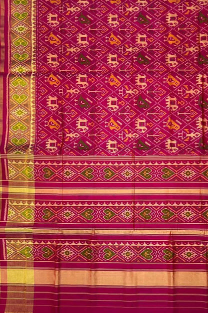 Stunning Pink Pure Silk Patola Single Ikat Saree - Luxurion World