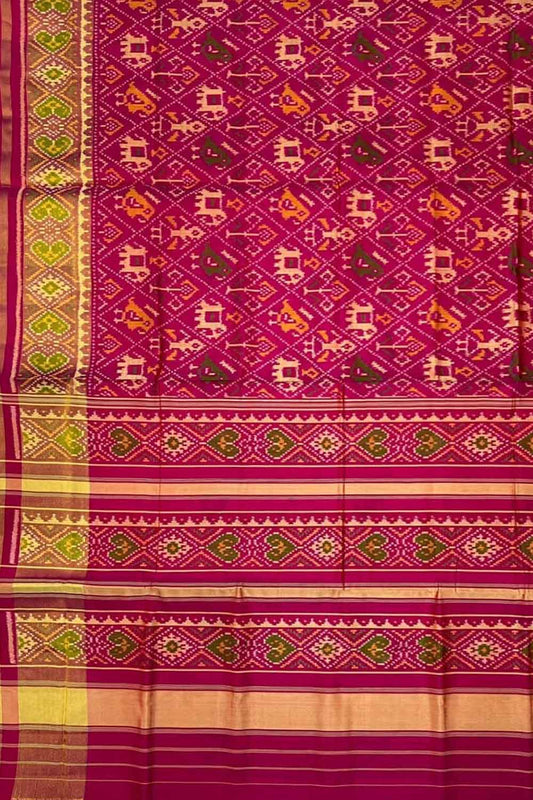 Stunning Pink Pure Silk Patola Single Ikat Saree - Luxurion World