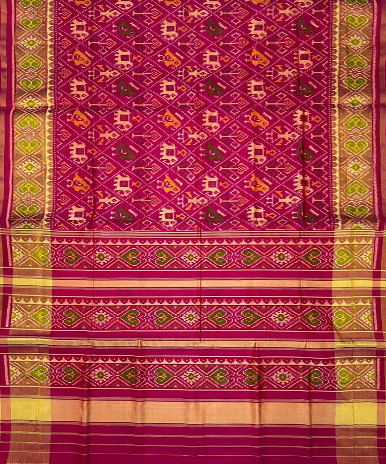 Stunning Pink Pure Silk Patola Single Ikat Saree - Luxurion World