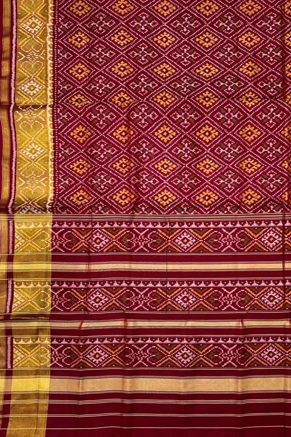 Maroon Pure Silk Patola Single Ikat Saree - Luxurion World