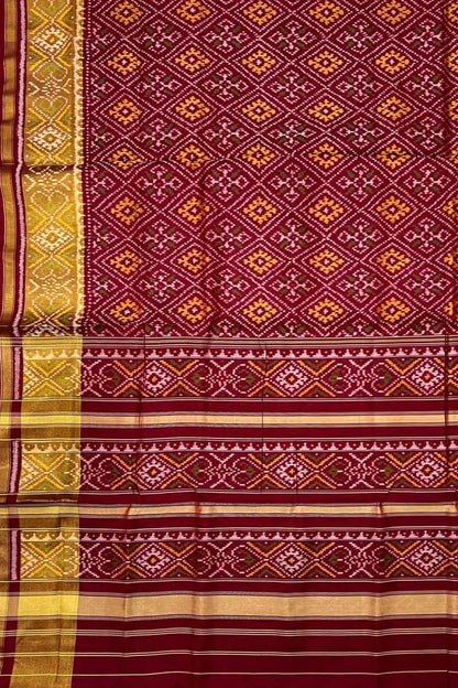 Maroon Pure Silk Patola Single Ikat Saree - Luxurion World