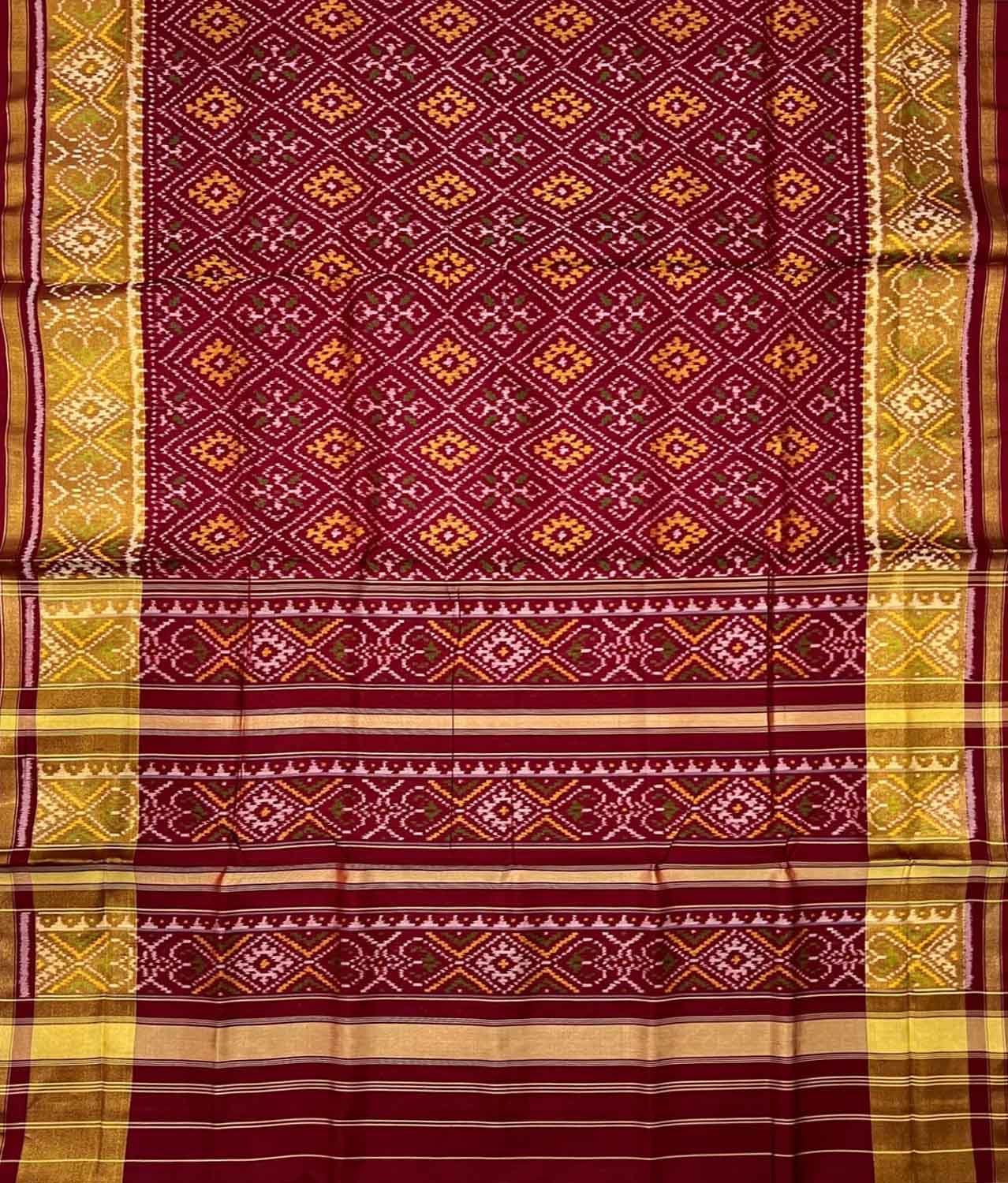 Maroon Pure Silk Patola Single Ikat Saree - Luxurion World
