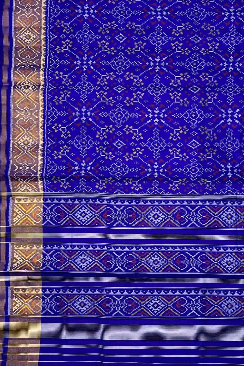 Blue Pure Silk Patola Single Ikat Saree - Luxurion World